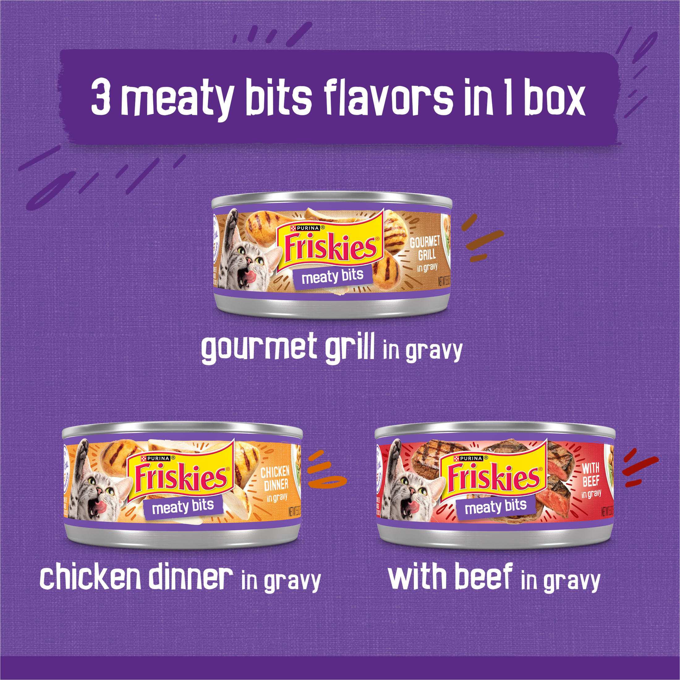 Friskies Gravy Variety Pack, Meaty Bits, Wet Cat Food, 12 Pack, 5.5 oz. Cans