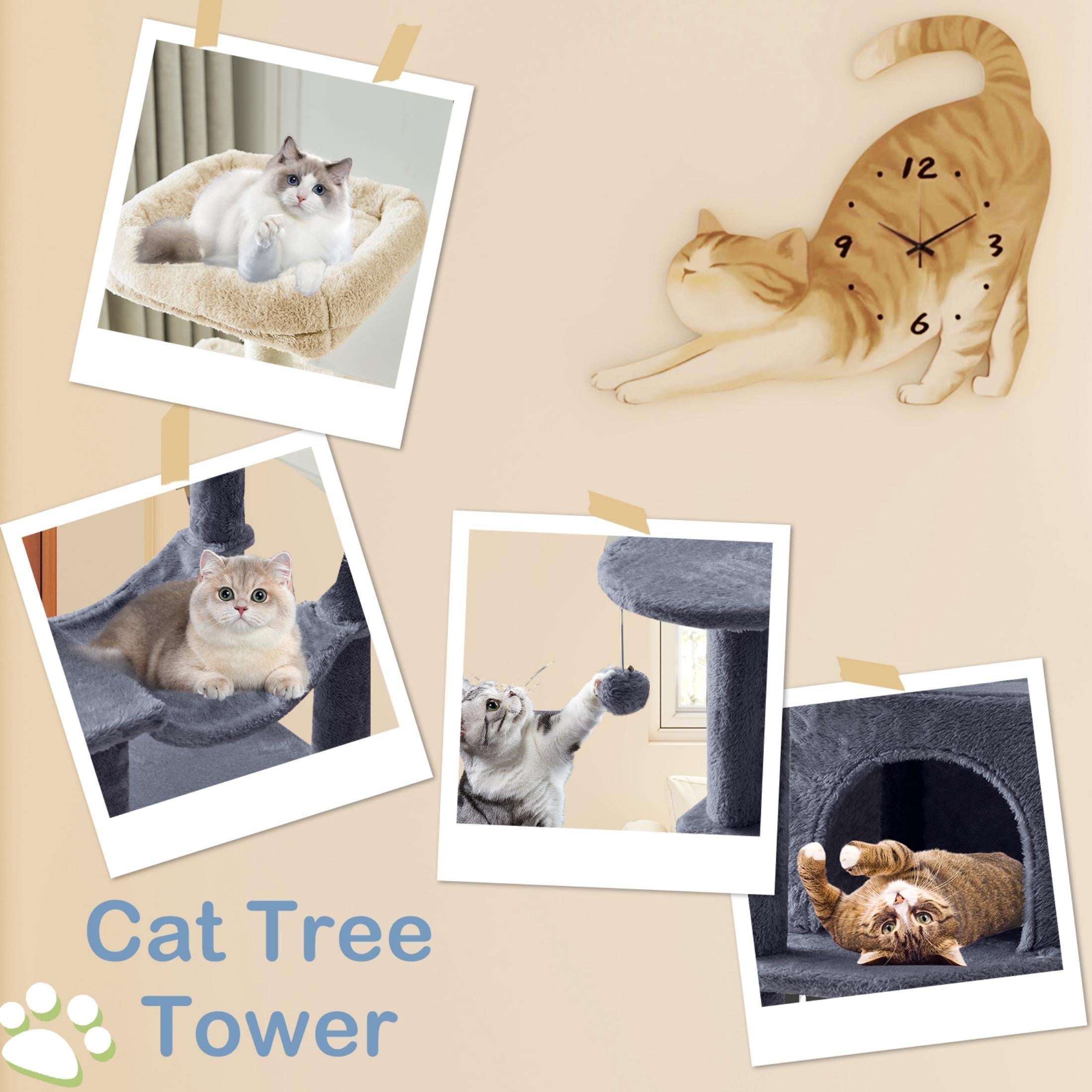 EDX 44" Cat Tree Tower for Indoor Cats, Multi-Level Durable Climbing Tower, Pet House with Natural Sisal Scratching Post, Cozy Condo, Extended Platform, Kitten Toy and Hammock, Beige