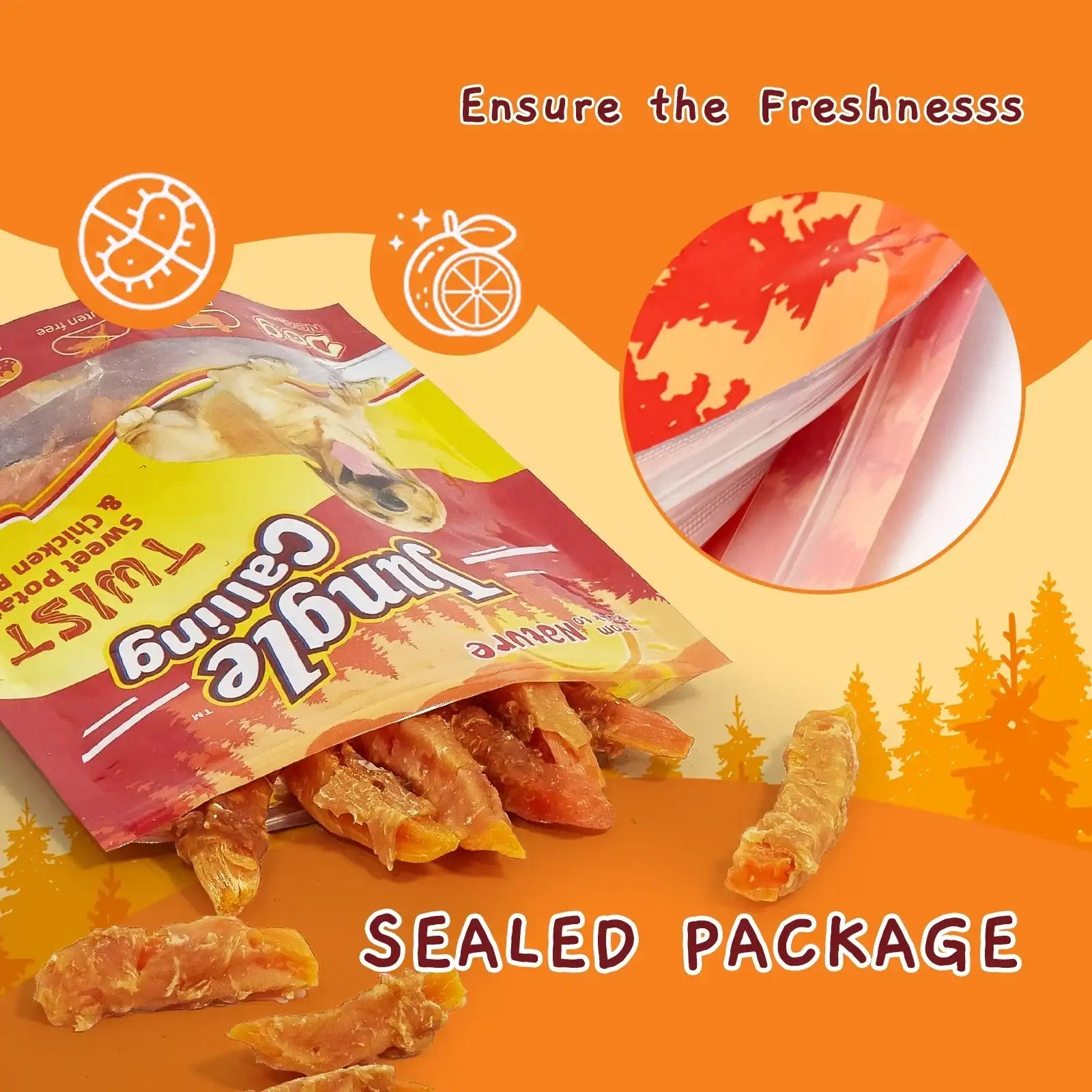 Jungle Calling Dog Treats, Chicken Wrapped Sweet Potato, Gluten and Grain Free, Chewy Dog Bites for Balanced Nutrition, 10.6 oz