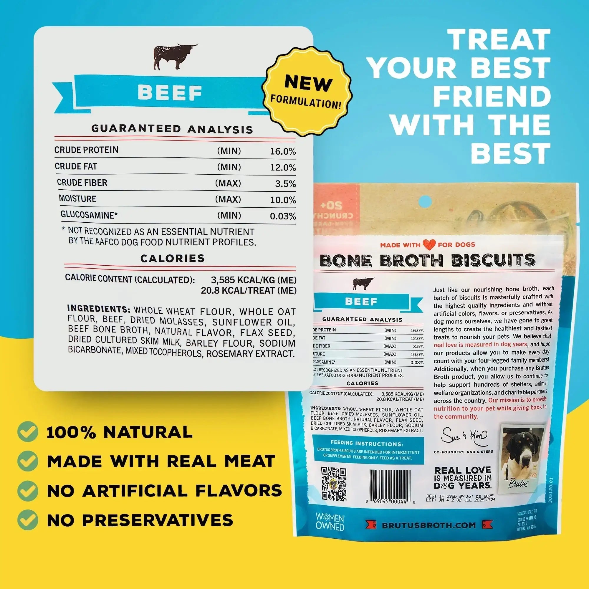 Brutus Bone Broth Biscuits (Beef) - Healthy Dog Treats - Pet Food Topper- Natural Dog Biscuits with Dog Bone Broth and Real Beef for Healthy Joints - 18 Grams of Protein - 8 OZ