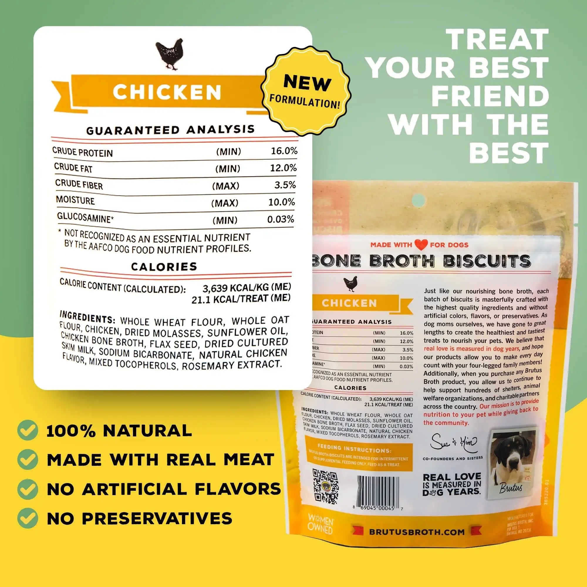 Brutus Bone Broth Biscuits (Chicken) - Healthy Dog Treats -Pet Food Topper - Natural Dog Biscuits with Dog Bone Broth and Real Chicken Meat - 18 Grams of Protein - 8 OZ