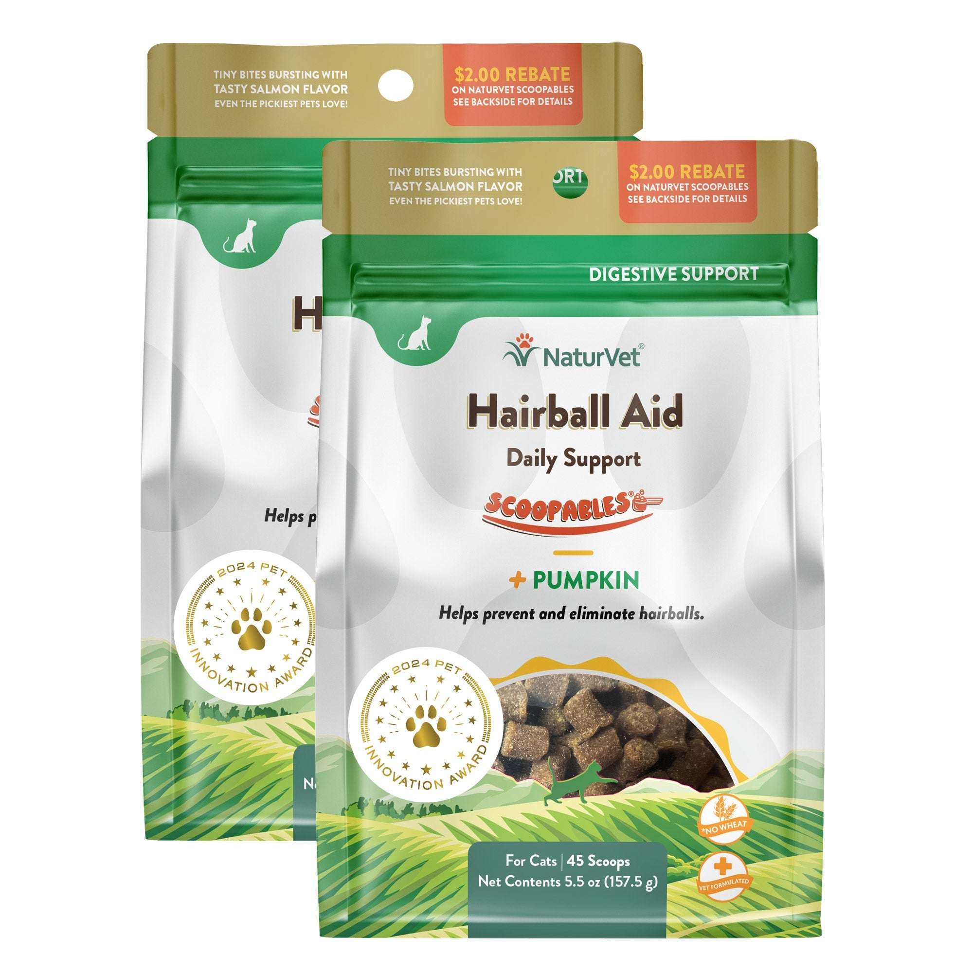 NaturVet Scoopables Hairball Aid Daily Support Supplement for Cats, Salmon Flavor, 5.5 oz ,2-pack