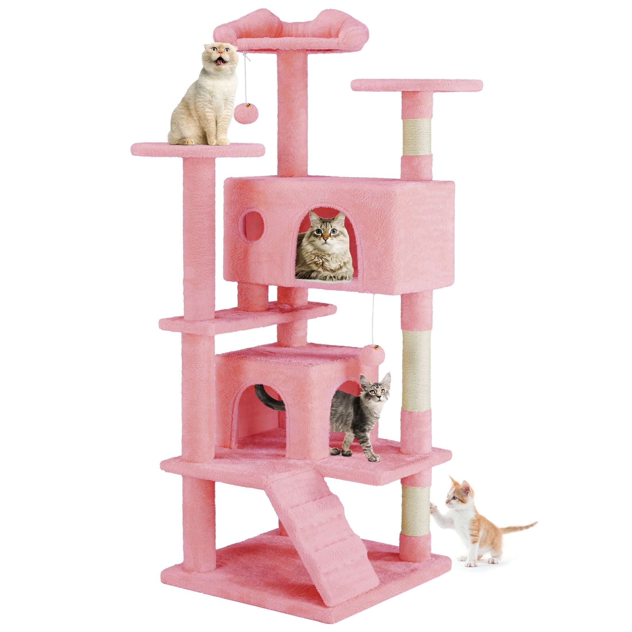 EDX 44" Cat Tree Tower for Indoor Cats, Multi-Level Durable Climbing Tower, Pet House with Natural Sisal Scratching Post, Cozy Condo, Extended Platform, Kitten Toy and Hammock, Beige