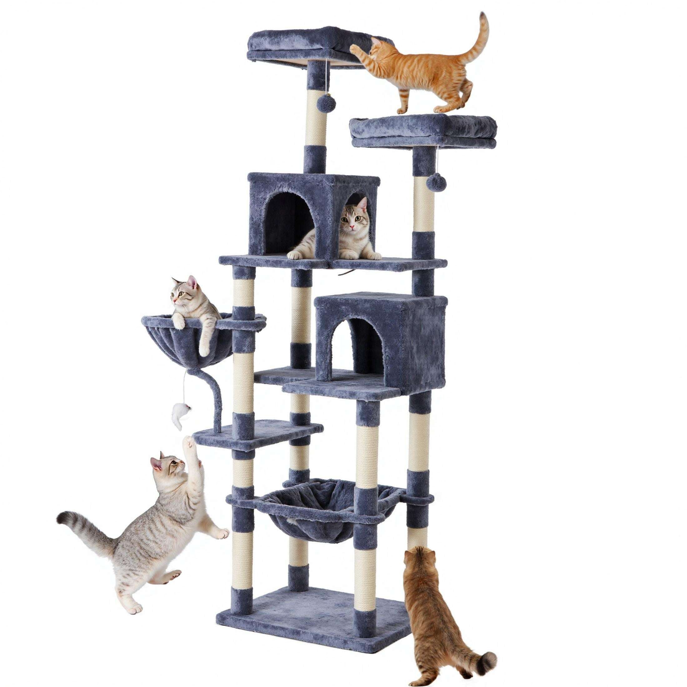 EDX 44" Cat Tree Tower for Indoor Cats, Multi-Level Durable Climbing Tower, Pet House with Natural Sisal Scratching Post, Cozy Condo, Extended Platform, Kitten Toy and Hammock, Beige