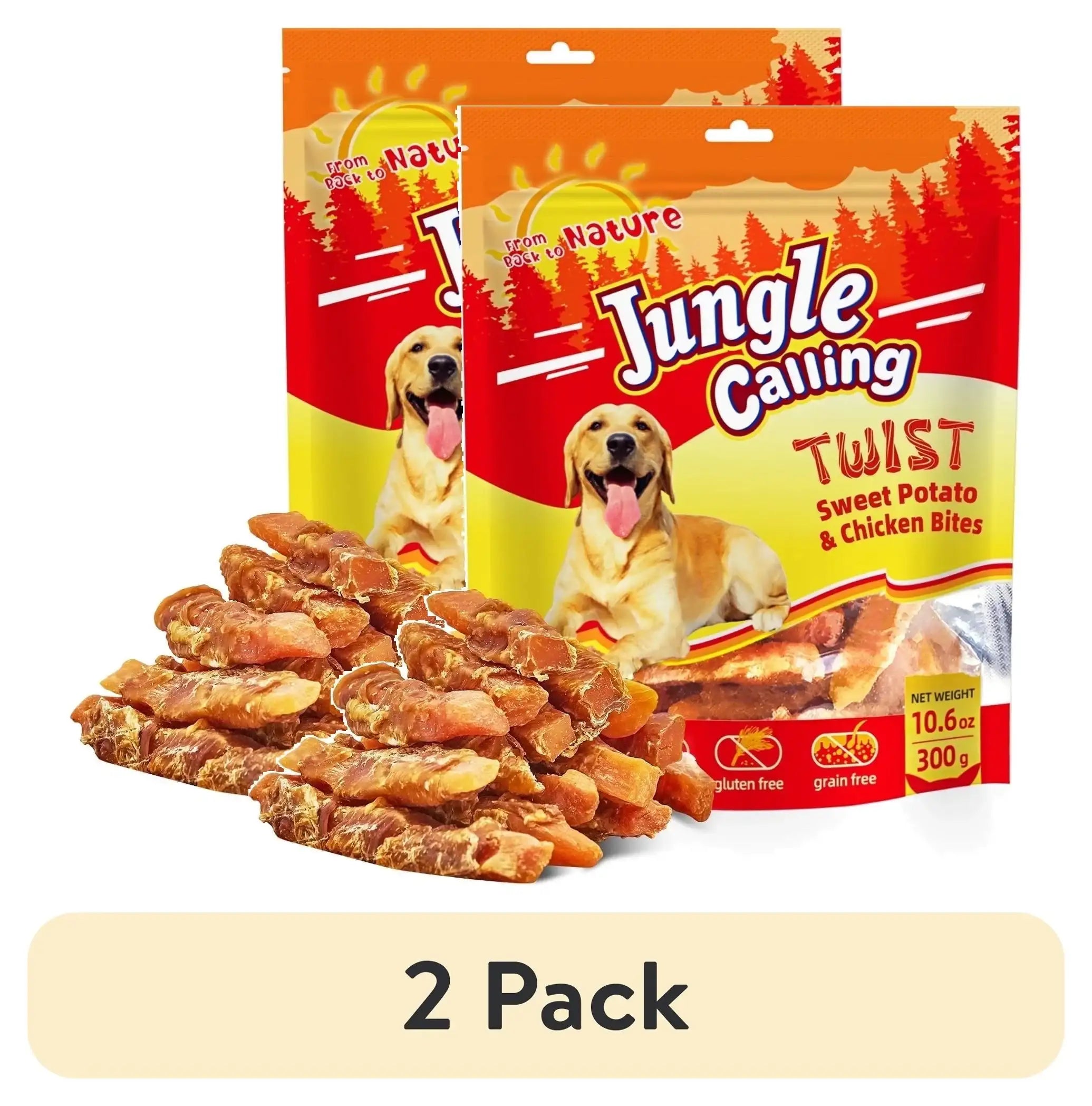 Jungle Calling Dog Treats, Chicken Wrapped Sweet Potato, Gluten and Grain Free, Chewy Dog Bites for Balanced Nutrition, 10.6 oz