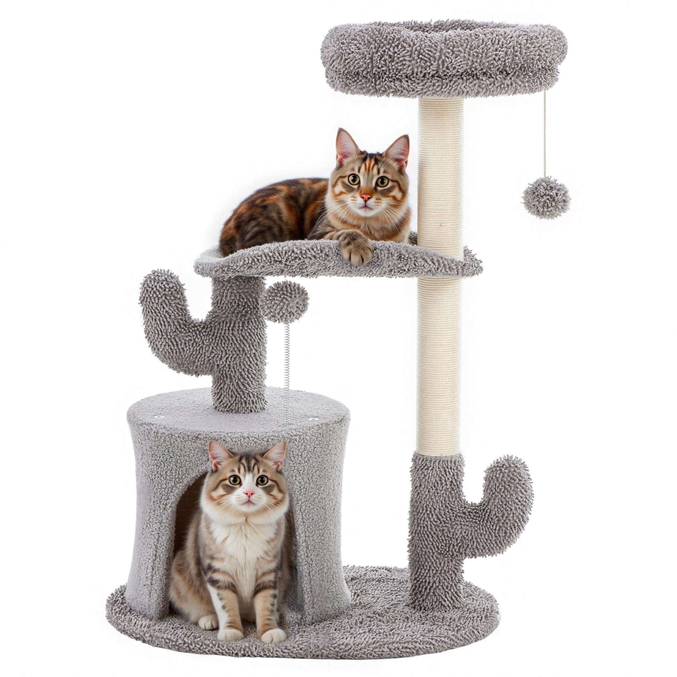 EDX 44" Cat Tree Tower for Indoor Cats, Multi-Level Durable Climbing Tower, Pet House with Natural Sisal Scratching Post, Cozy Condo, Extended Platform, Kitten Toy and Hammock, Beige