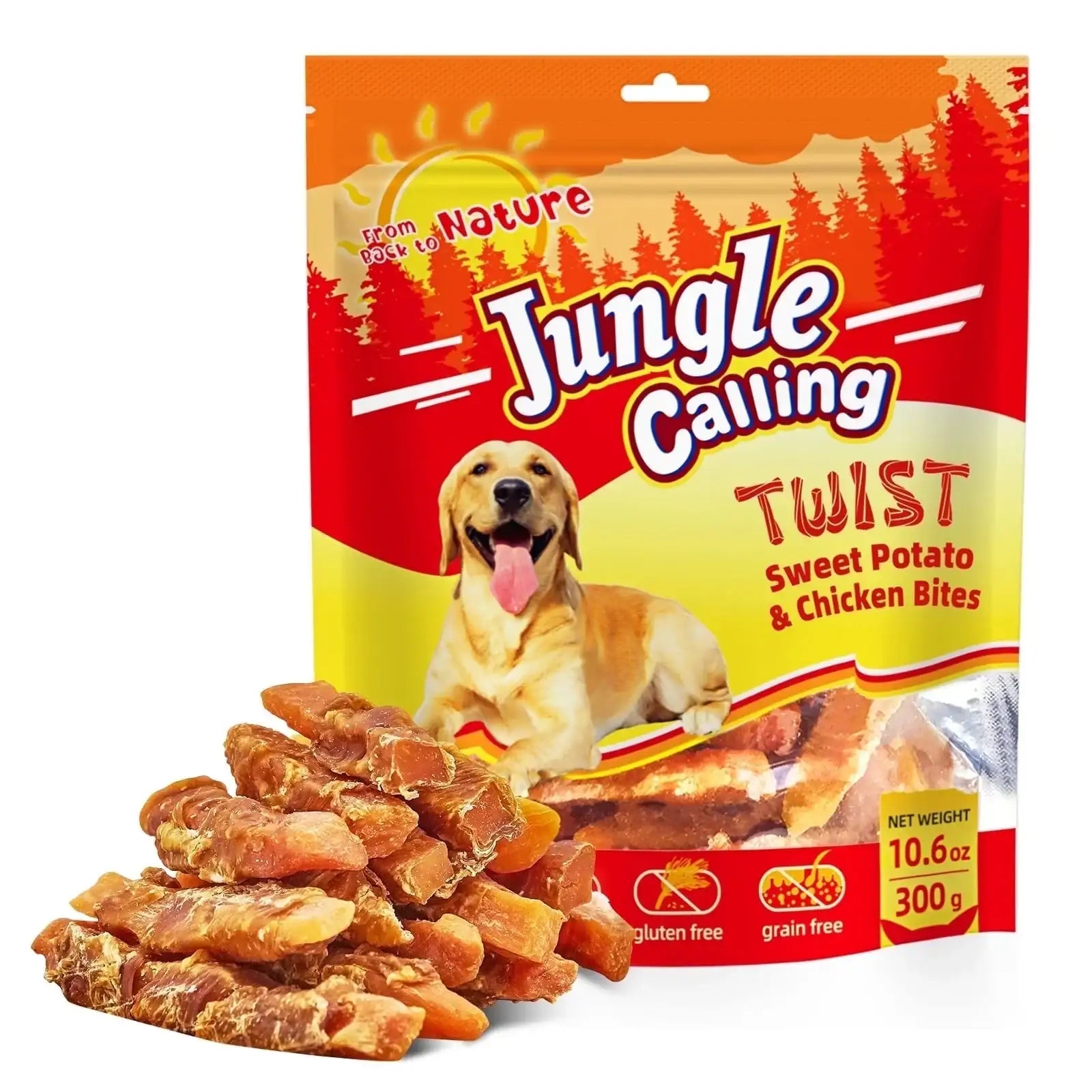 Jungle Calling Dog Treats, Chicken Wrapped Sweet Potato, Gluten and Grain Free, Chewy Dog Bites for Balanced Nutrition, 10.6 oz