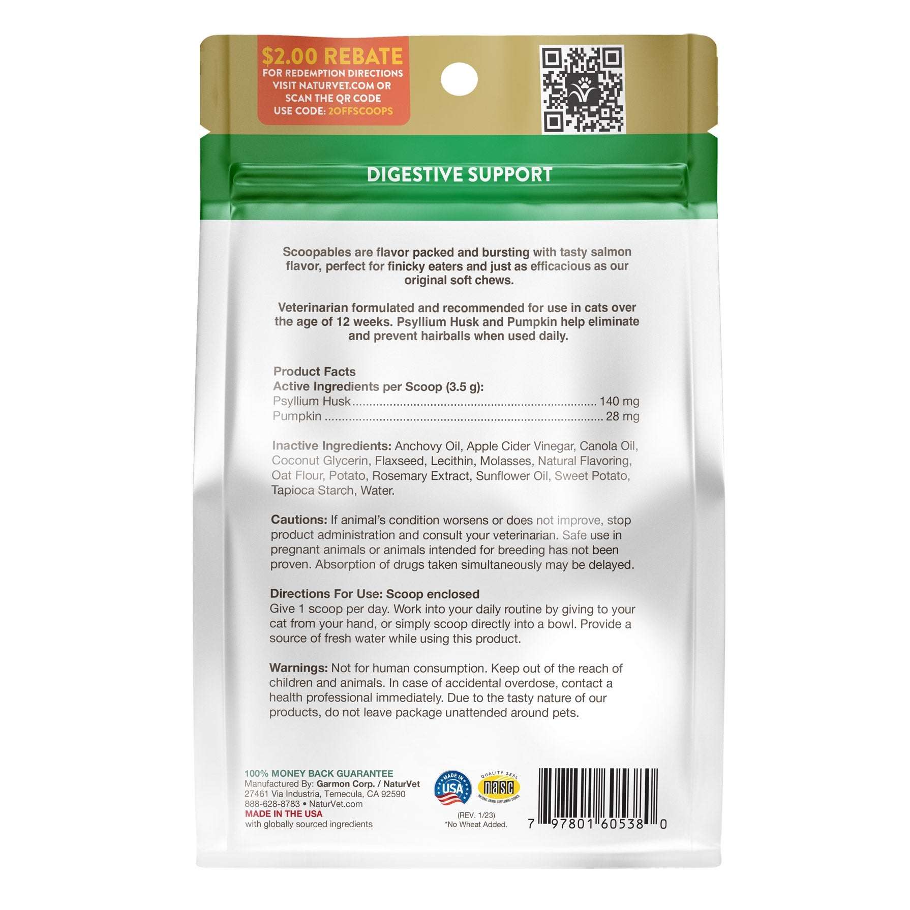 NaturVet Scoopables Hairball Aid Daily Support Supplement for Cats, Salmon Flavor, 5.5 oz ,2-pack