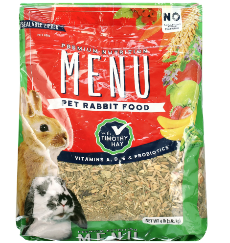MENU Premium Rabbit Food - Timothy Hay Pellets Blend, Vitamin & Mineral Fortified, 4 lb Bag